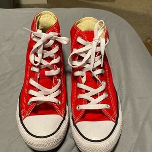 High-Top Converse Allstars- Red, Size Men’s 6/Women’s 8